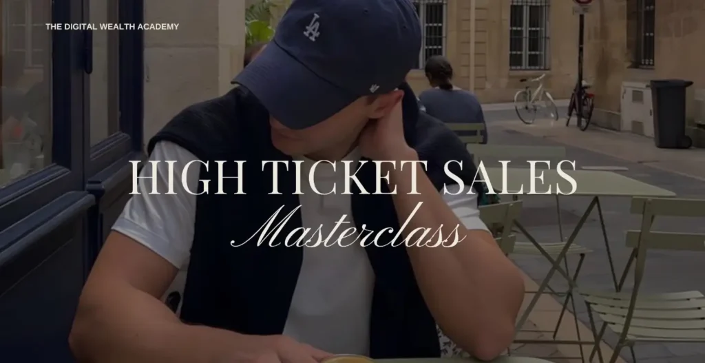 Person at outdoor cafe; DWA Module - High Ticket Sales Masterclass.