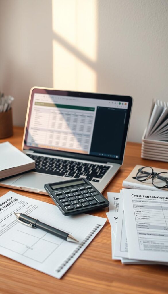 A neatly arranged assortment of budgeting tools, including a calculator, pen and paper, a laptop displaying a spreadsheet, and various financial documents. The scene is lit by warm, natural lighting, creating a cozy and organized atmosphere. The tools are positioned on a wooden desk, with a clean, minimalist background that allows the focus to remain on the budgeting essentials. The overall composition conveys a sense of financial control and a methodical approach to personal finance management. A neatly arranged assortment of budgeting tools, including a calculator, pen and paper, a laptop displaying a spreadsheet, and various financial documents. The scene is lit by warm, natural lighting, creating a cozy and organized atmosphere. The tools are positioned on a wooden desk, with a clean, minimalist background that allows the focus to remain on the budgeting essentials. The overall composition conveys a sense of financial control and a methodical approach to personal finance management.