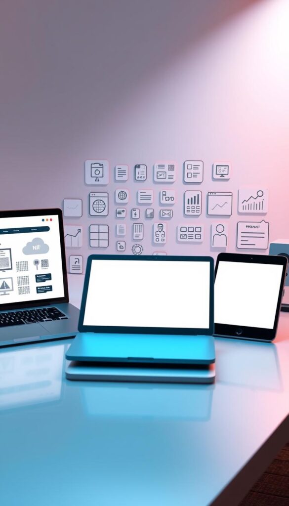 A sleek, modern desktop with a variety of digital products neatly arranged. In the foreground, a laptop, tablet, and smartphone display product mockups, their screens illuminated by soft, directional lighting. The middle ground features various digital icons, wireframes, and UI elements, hinting at the customizable nature of the products. In the background, a minimalist, gradient-filled backdrop suggests a high-tech, futuristic ambiance. The overall scene conveys a sense of professionalism, innovation, and the potential for online success through the sale of digital goods. A sleek, modern desktop with a variety of digital products neatly arranged. In the foreground, a laptop, tablet, and smartphone display product mockups, their screens illuminated by soft, directional lighting. The middle ground features various digital icons, wireframes, and UI elements, hinting at the customizable nature of the products. In the background, a minimalist, gradient-filled backdrop suggests a high-tech, futuristic ambiance. The overall scene conveys a sense of professionalism, innovation, and the potential for online success through the sale of digital goods.