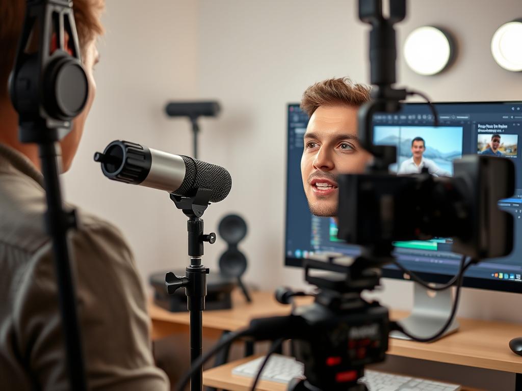 Content creator recording video for YouTube to make money online