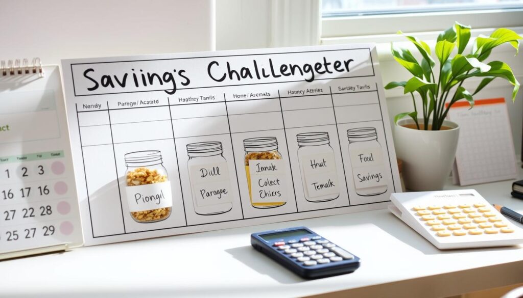 Money saving challenge tracker with jars