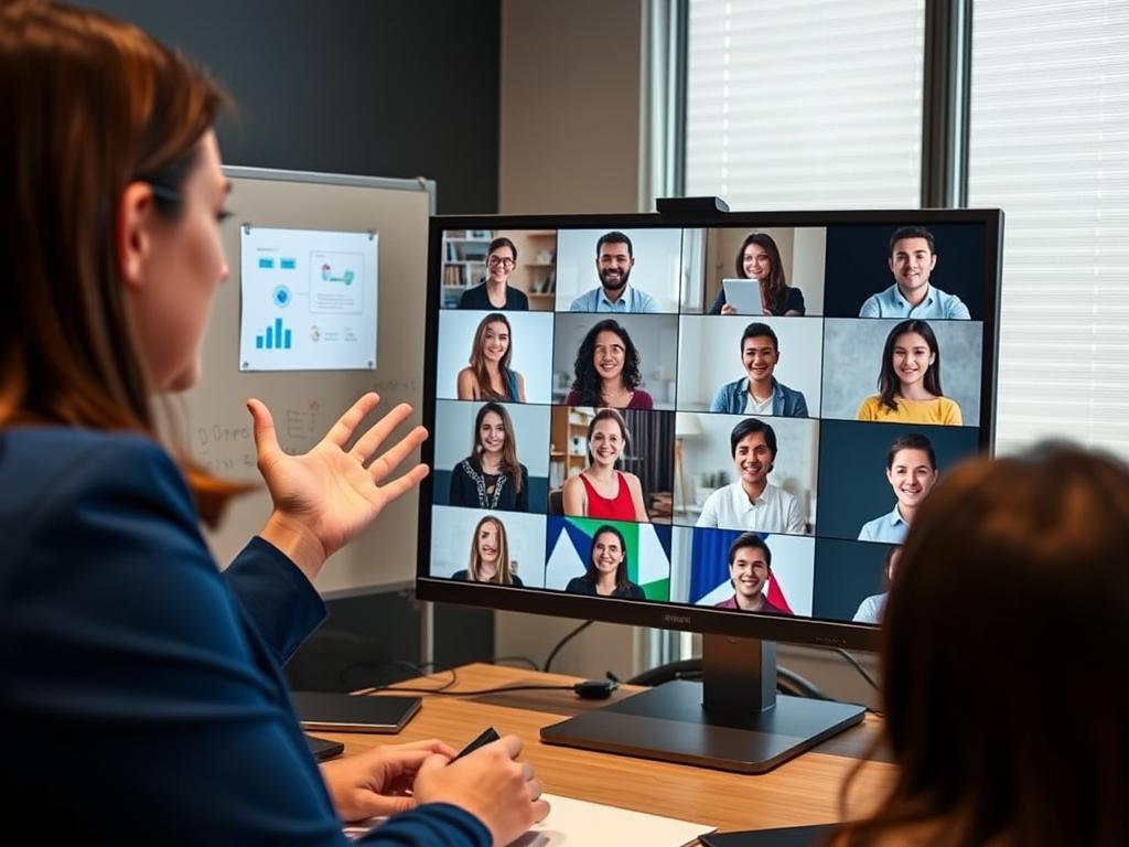 Online tutor teaching students via video call to make money from home