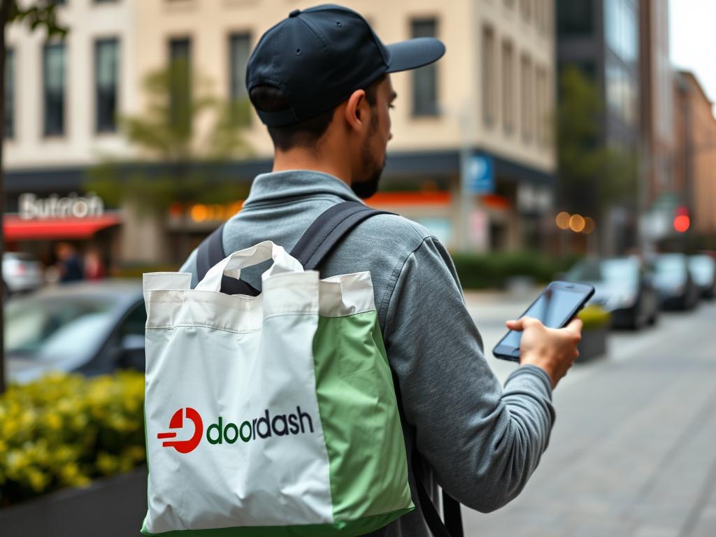 Person delivering food for DoorDash to make money in the gig economy