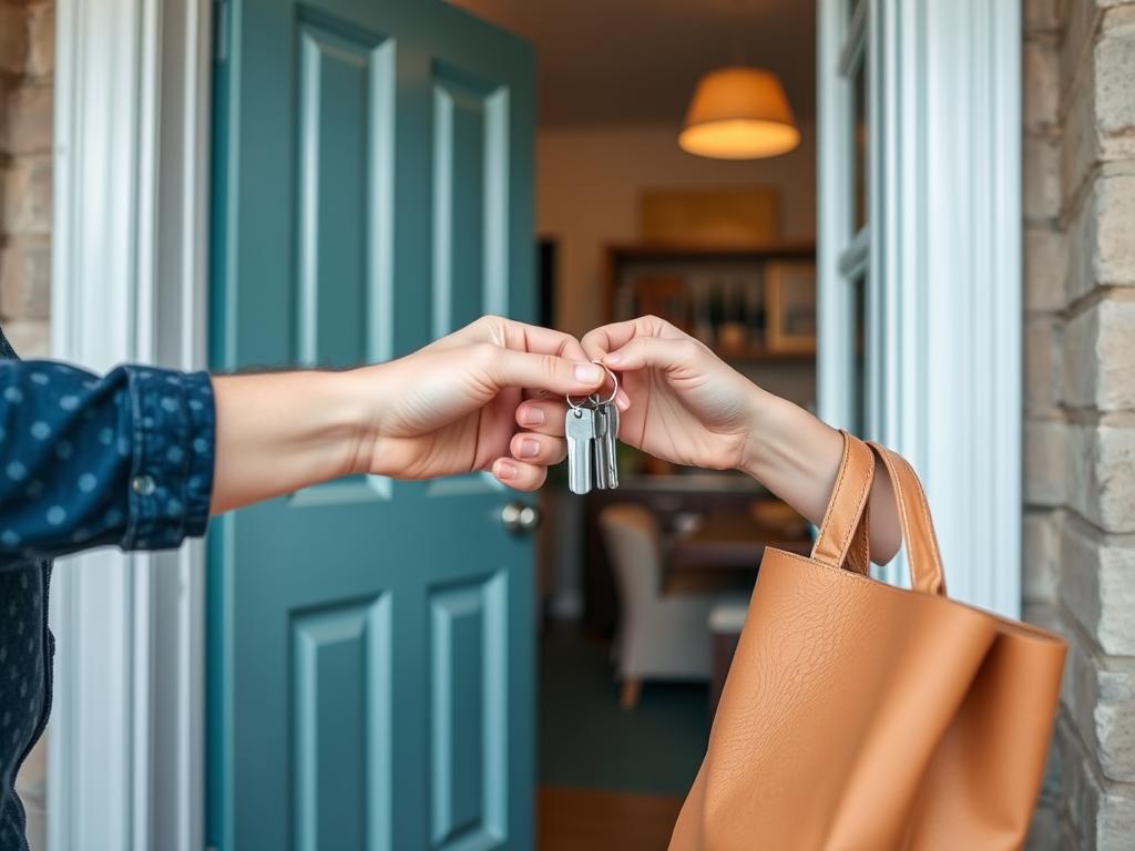 Person handing keys to Airbnb guest to make money from property