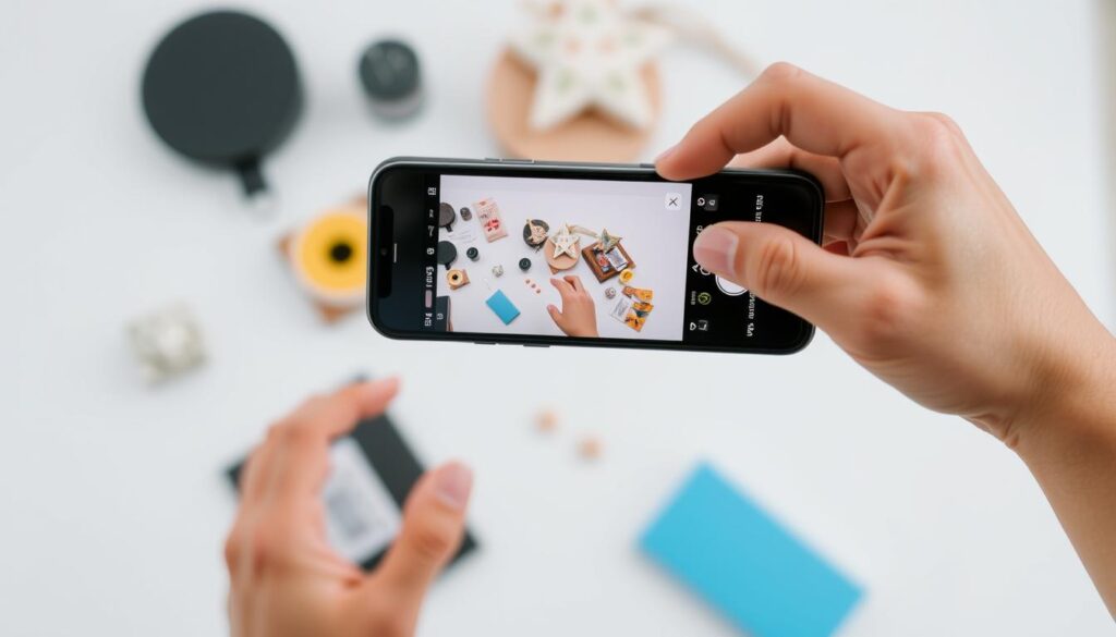 Person photographing items to sell online to make money from used goods