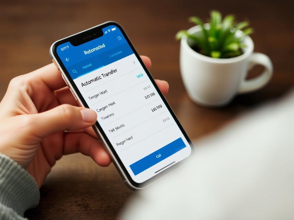 Person setting up automatic savings transfers on smartphone