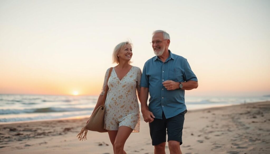 Senior couple enjoying retirement on beach
