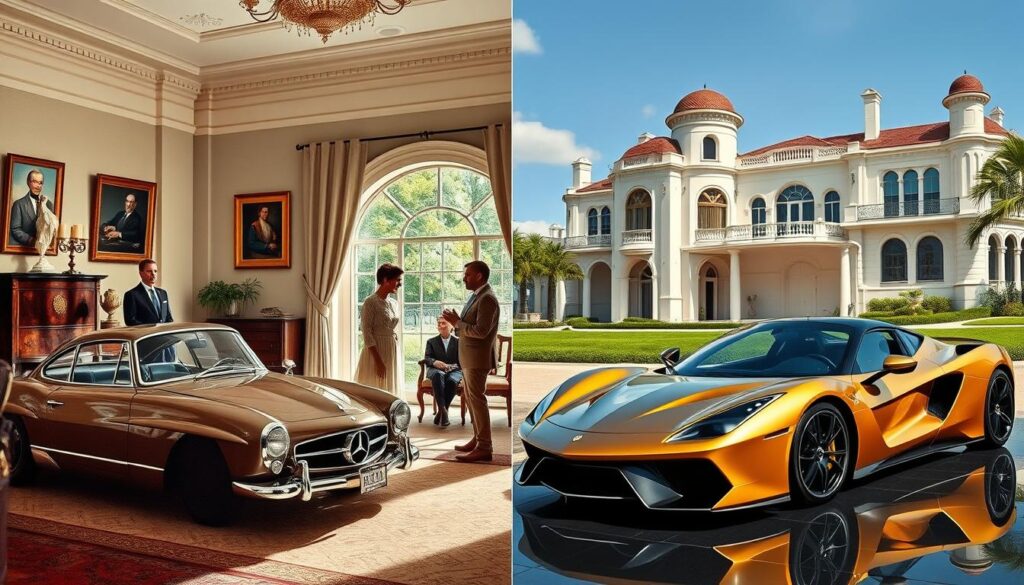 Contrast between old money and new money aesthetics showing subtle vs flashy displays of wealth