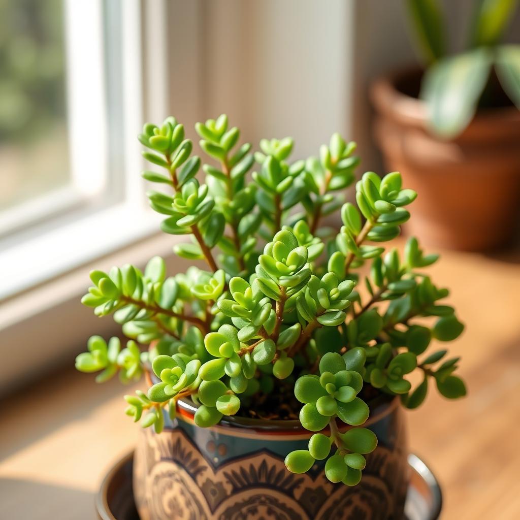 Green jade plant known as money tree for attracting wealth