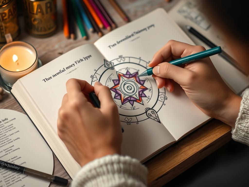 Person creating a personalized money manifestation symbol or sigil