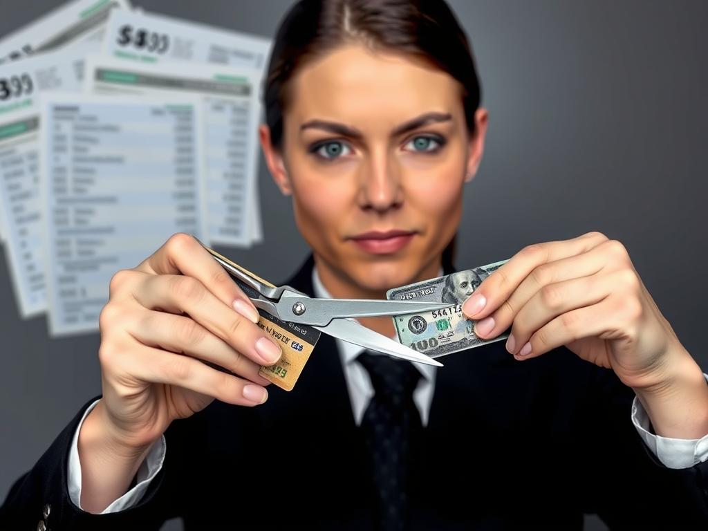 Person cutting up credit cards as part of strategy to become rich