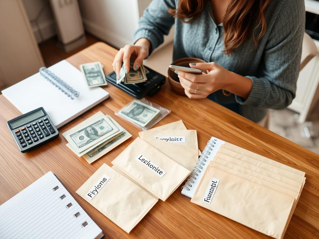 Person managing limited budget with cash envelope system