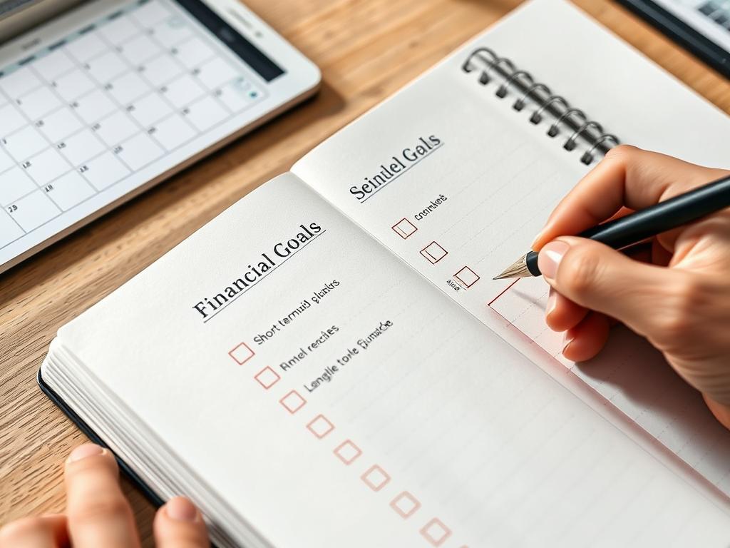 Person setting financial goals with notebook and calendar
