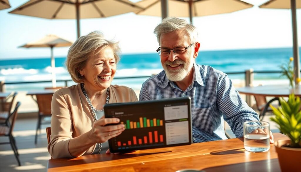 Retired couple enjoying financial freedom