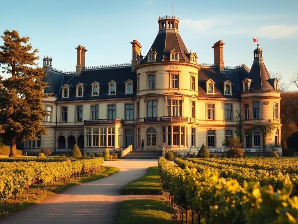 Rothschild family estate with vineyard and classic European architecture